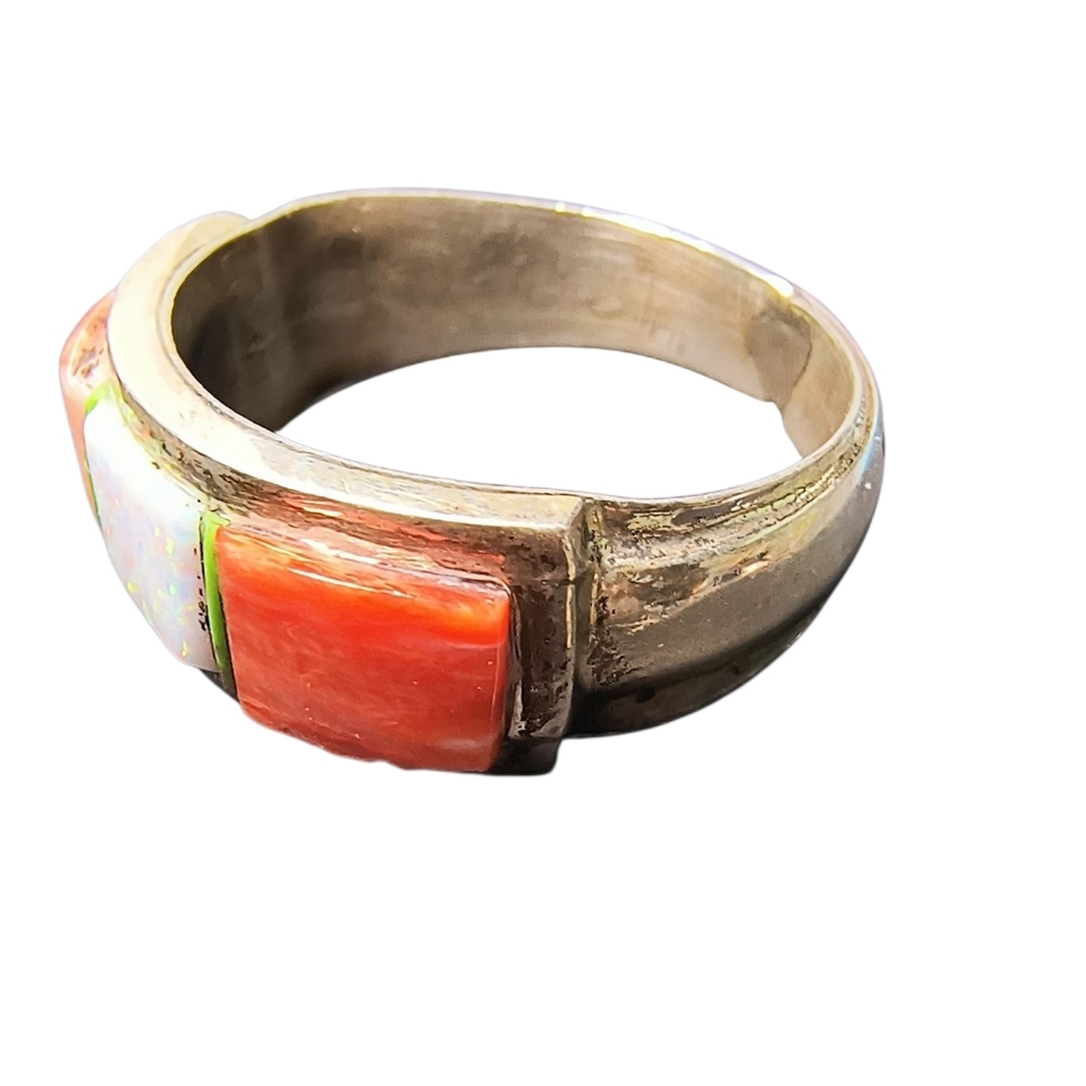Victor Thompson Navajo Spiny Oyster & Lab Opal Sterling Silver Ring - Picture 2 of 12